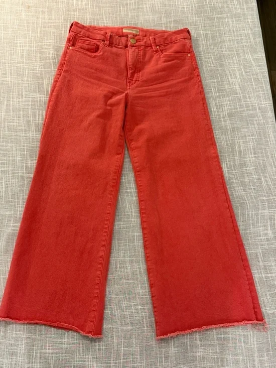 KUT From The Kloth Meg Wide Leg Cropped Jeans Size 6 Salmon Raw Hem - Picture 2 of 9